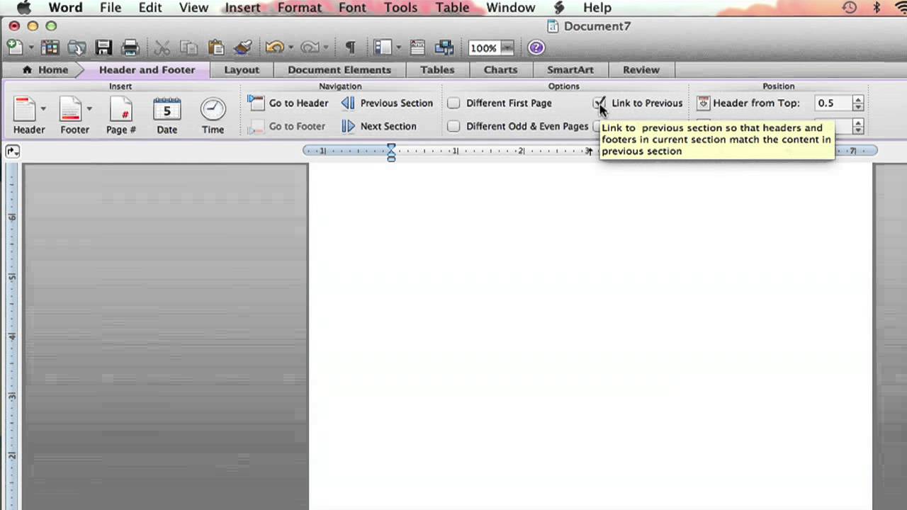 new footer for each section in word for mac 2011